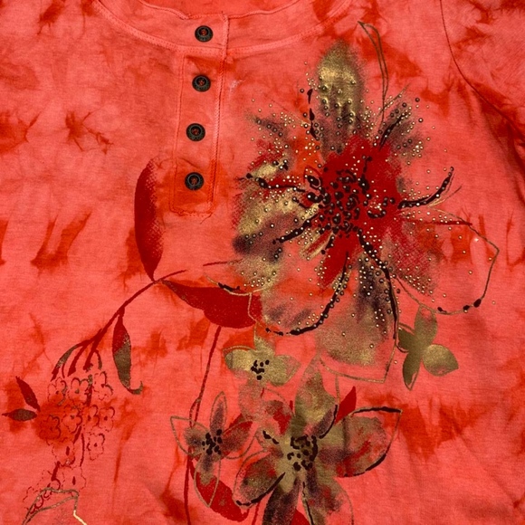 *SOLD* BLEU Small T-Shirt Orange Gold Embellished - Picture 2 of 8